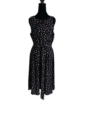 Black Polka Dot Sleeveless Tie-Waist Dress
